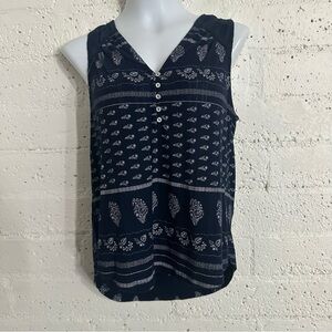 Lucky Brand Womens Top S Blue Sleeveless Floral Boho Rayon Button V Neck K2